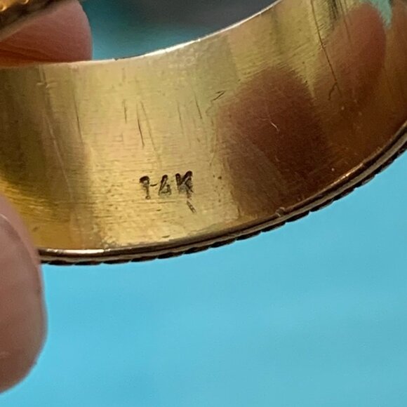 Men's 14KY Gold Butterfly Caterpillar Floral Design Cigar Band Ring Size 10.25 - Picture 6 of 16